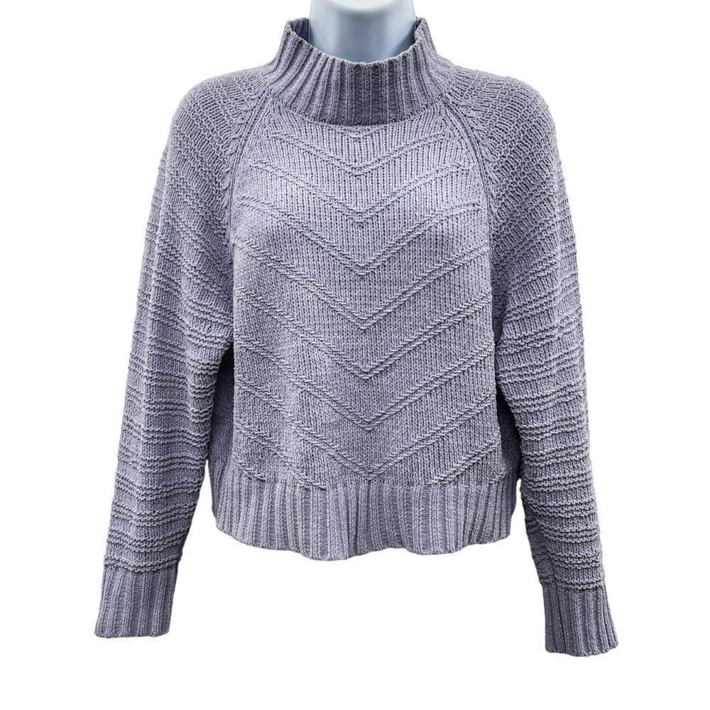 Generation K Mock Neck Cropped Long Sleeve Mock Neck Knit Sweater Top Lavender - Picture 2 of 7